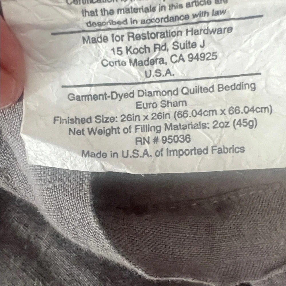 Restoration Hardware Gray Quilted Euro Pillow Set